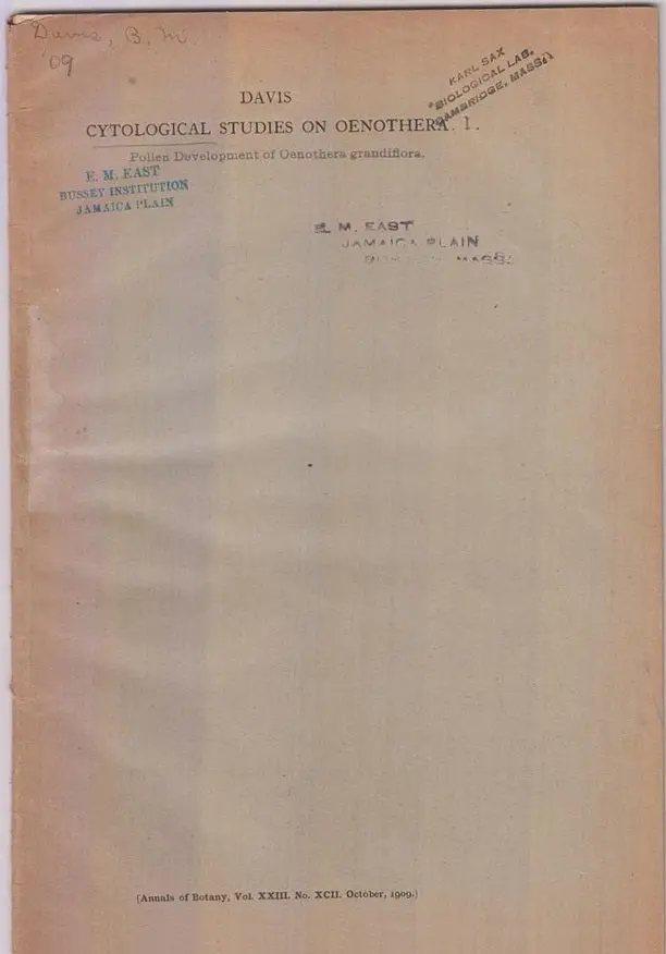 Cytological Studies On Oenothera  By Davis, Bradley Moore 1