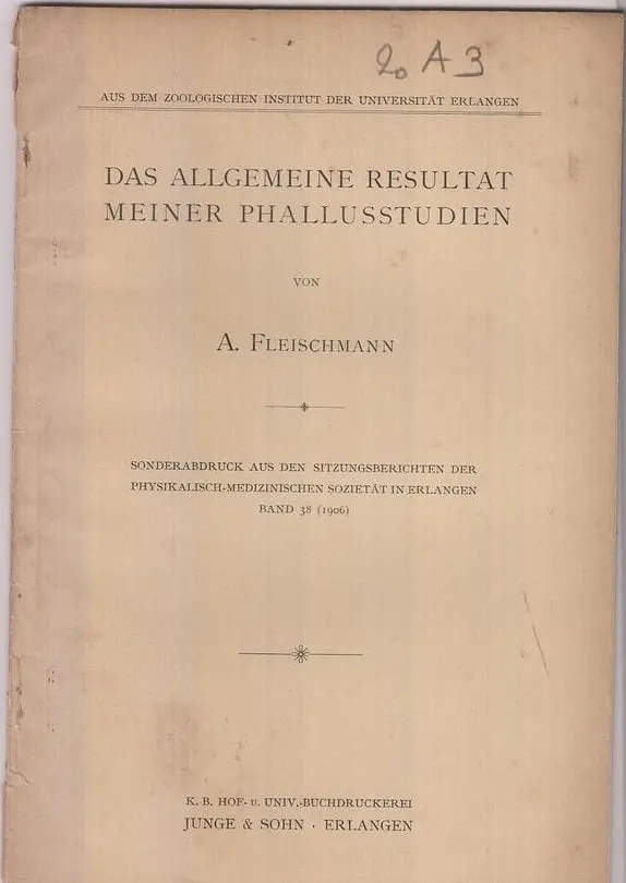 Das Allgemeine Resultat Meiner Phallusstudien  By Fleischmann, A 1