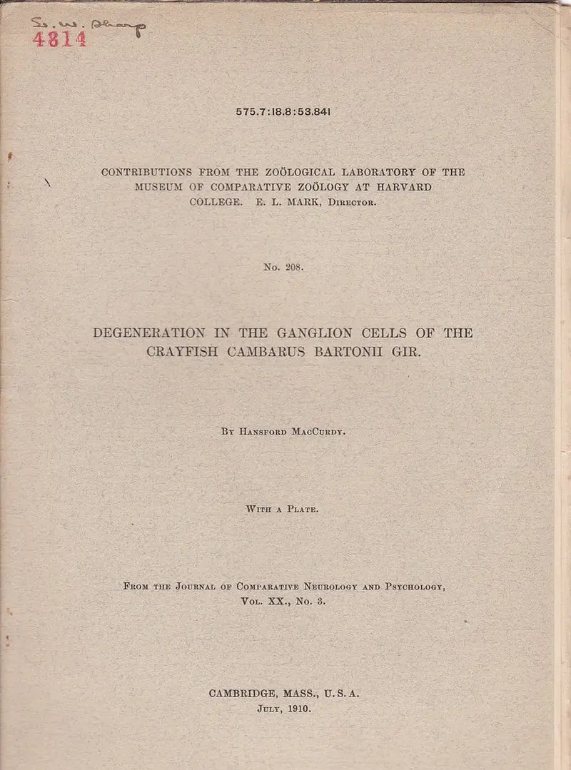 Degeneration In The Ganglion Cells Of The Crayfish Cambarus Bartonii Gir. 1