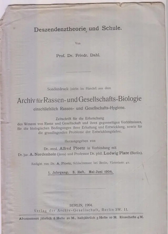 Deszendenztheorie Und Schule  By Dahl, Friedr 1