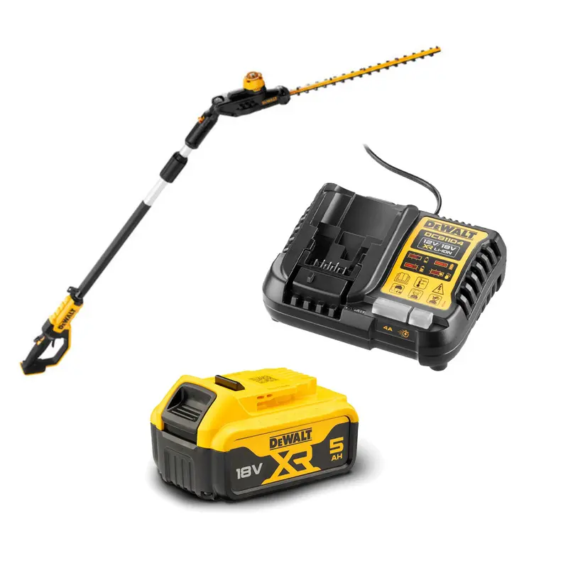 Dewalt 18V 5Ah Hedge Trimmer Kit - 18V Brushless Pole Hedge Trimmer With 5Ah Battery & Charger 1