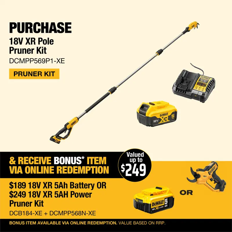 Dewalt 18V Xr Pole Pruner  - Lightweight Aluminium Pole, Class Leading Ergonomics, 38Mm Cutting Capacity, And 2,715 Cuts Per Charge 1