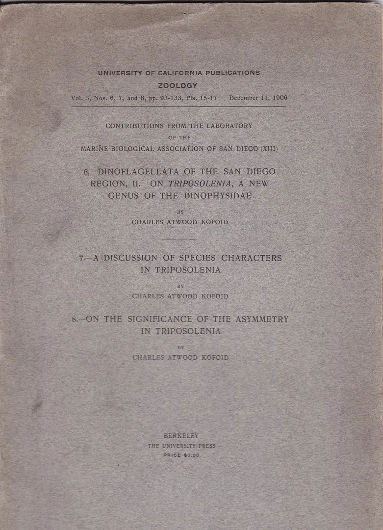 Dinoflagellata Of The San Diego Region, Ii. On Triposolenia, A New Genus Of The Dinophysidae. A Discussion Of Species Characters In Triposolenia. On The Significance Of The Asymmetry In Triposolenia. 1