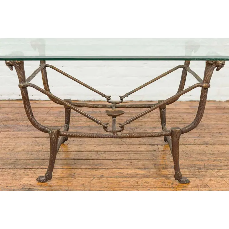 Directoire Table Base With Ram Heads In Dark Patina 1