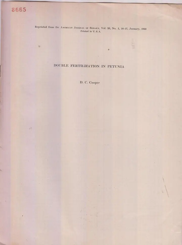 Double Fertilization In Petunia  By Cooper, D.C. 1