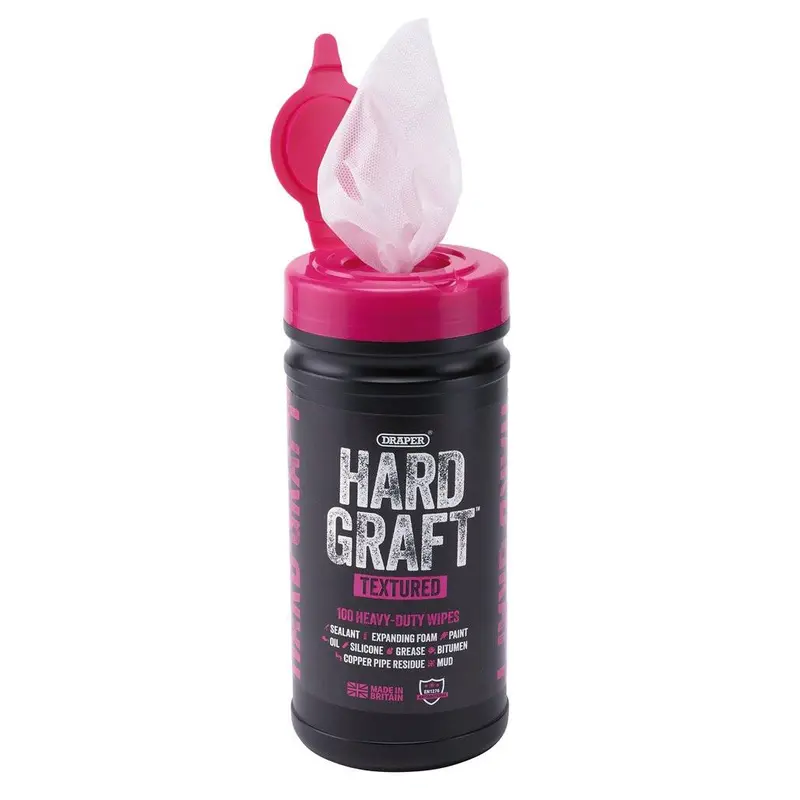 Draper Hard Graft Multipurpose Textured Cleaning Wipes Tub Of 100 Heavy Duty 12435 1