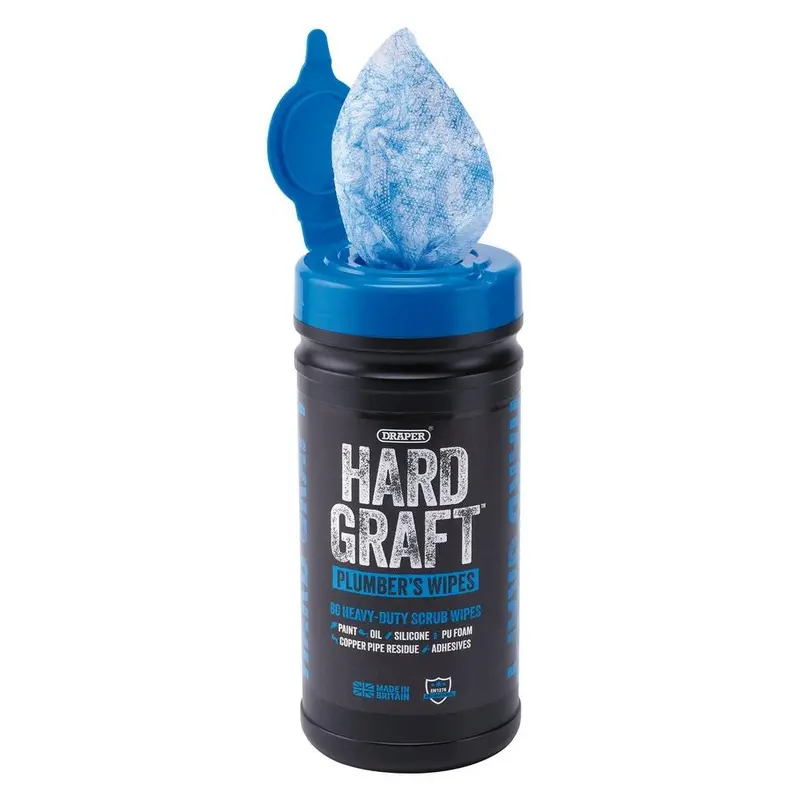 Draper Hard Graft Plumbers Wipes Heavy Duty Tub Of 80 12438 1