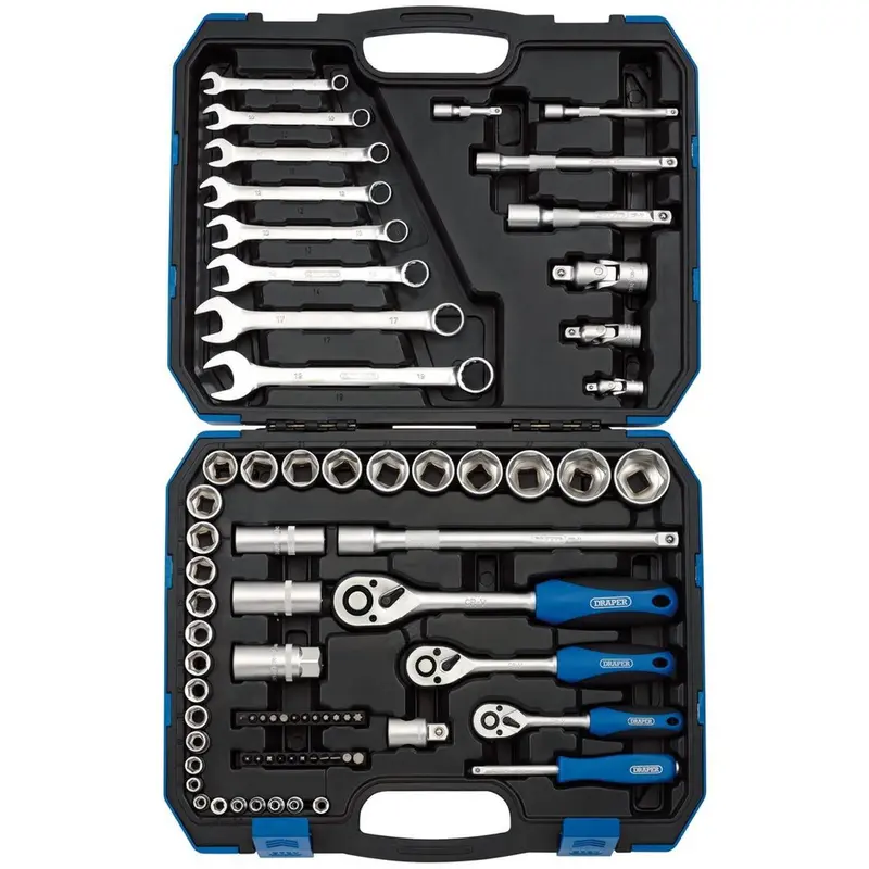 Draper Tools 1/4" 3/8" 1/2" Drive Ratchet Socket & Wrench Spanner Set Kit 16364 1