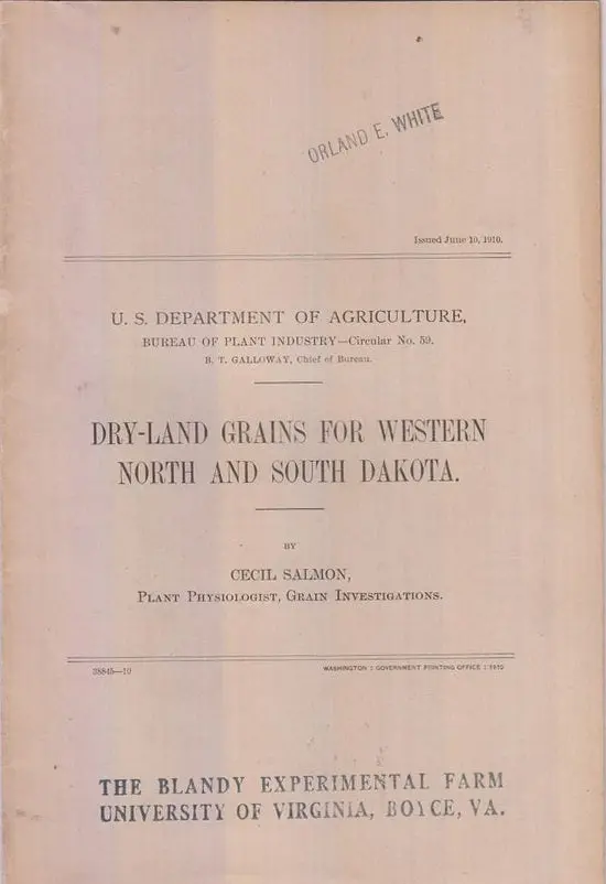 Dry-Land Grains For Western North And South Dakota  By Salmon, Cecil 1