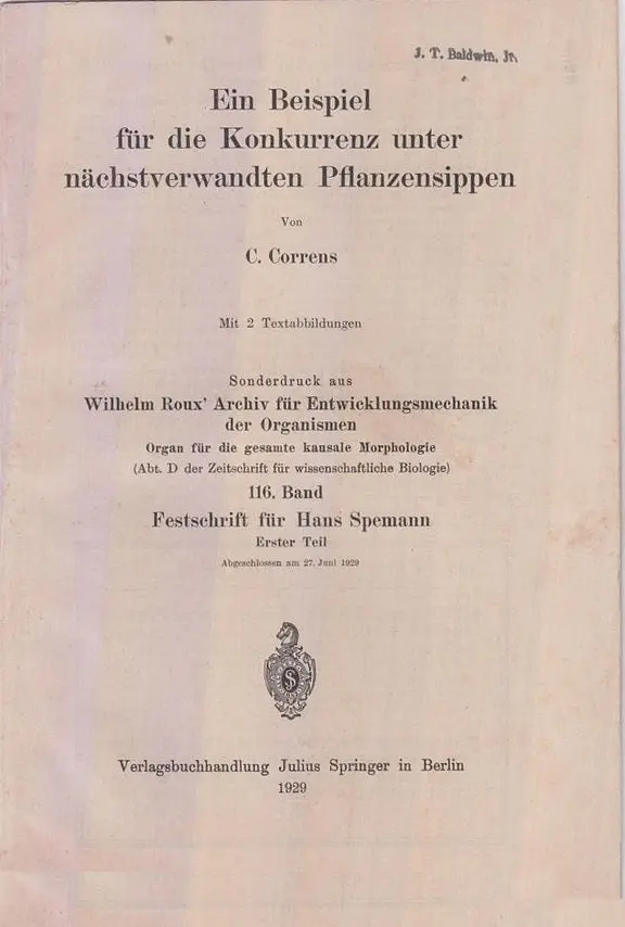 Ein Beispiel Fur Die Konkurrenz Unter Nachstverwandten Pflanzensippen.  By Correns, C. 1