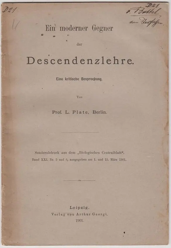 Ein Moderner Gegner Der Descendenzlehre 1