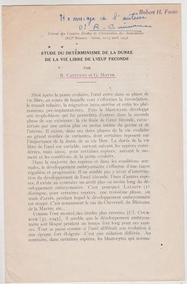 Etude Du Determinisme De La Duree De La Vie Libre De L'oeuf Feconde 1