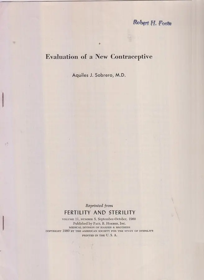 Evaluation Of A New Contraceptive  By Sobrero, Aquiles 1