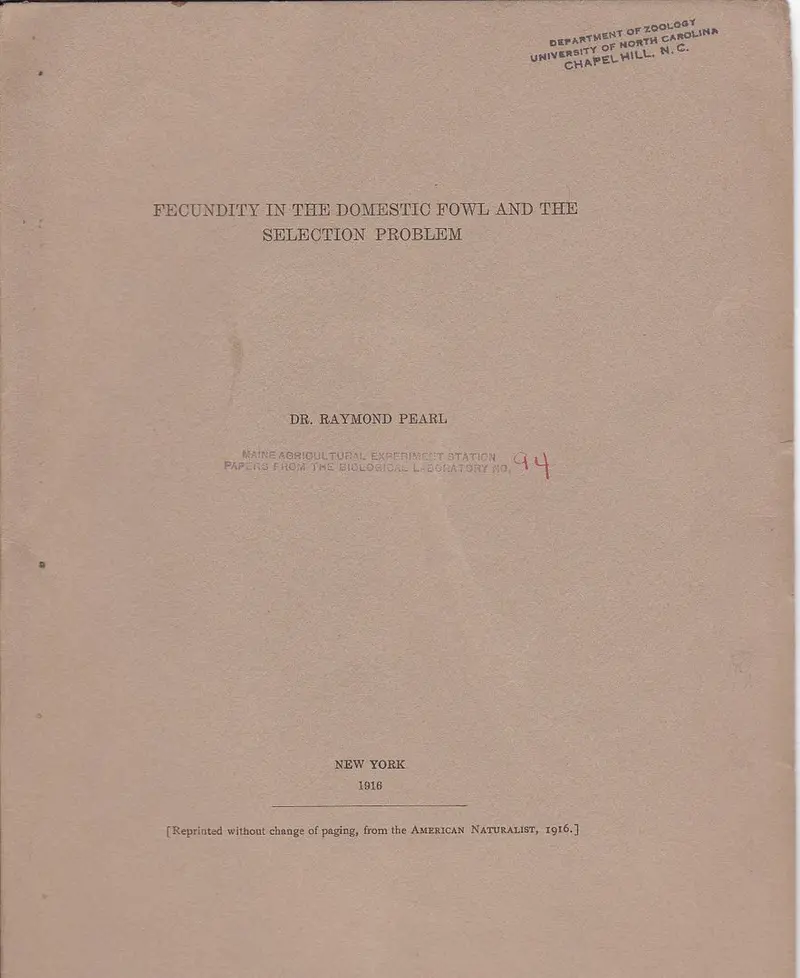Fecundity In The Domestic Fowl And The Selection Problem 1
