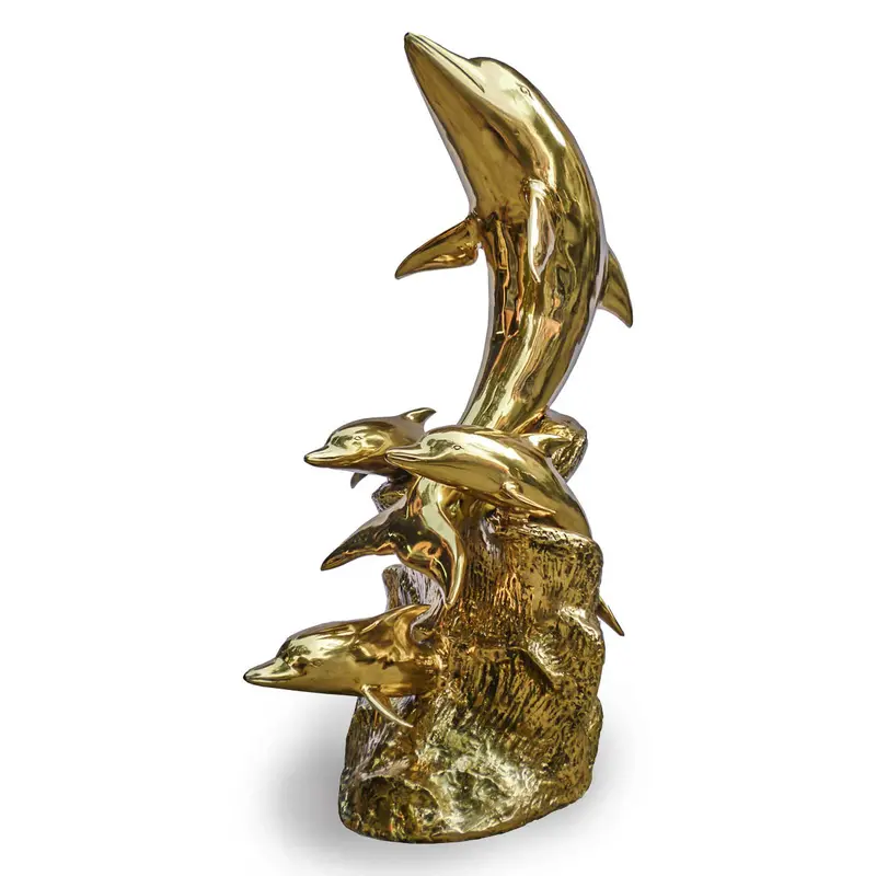 Four Swimming Dolphins Bronze Fountain In Golden Patina 1