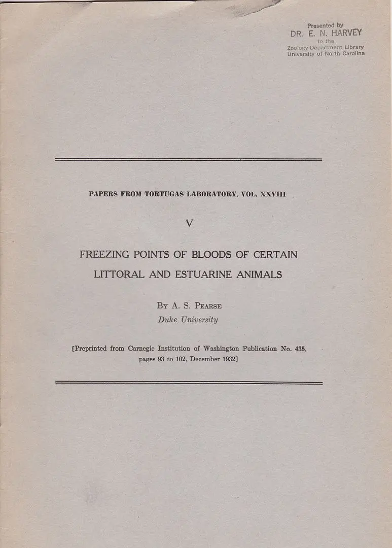 Freezing Points Of Bloods Of Certain Littoral And Estuarine Animals 1