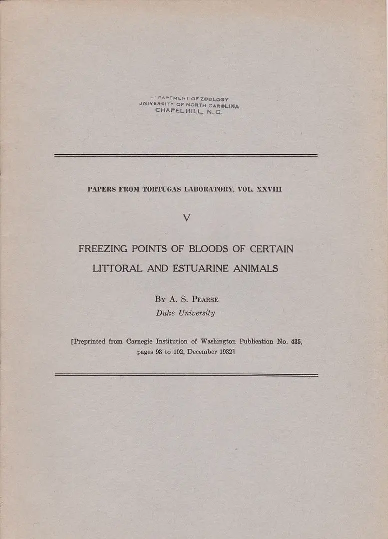 Freezing Points Of Bloods Of Certain Littoral And Estuarine Animals 1