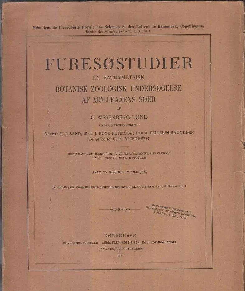 Furesostudier En Bathmetrisk Botanisk Zoologisk Undersogelse Af Molleaaens Soer By Wesenberg-Lund, C. 1