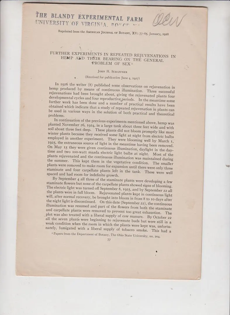 Further Experiments In Repeated Rejuvenations In Hemp And Their Bearing On The General Problem Of Sex 1