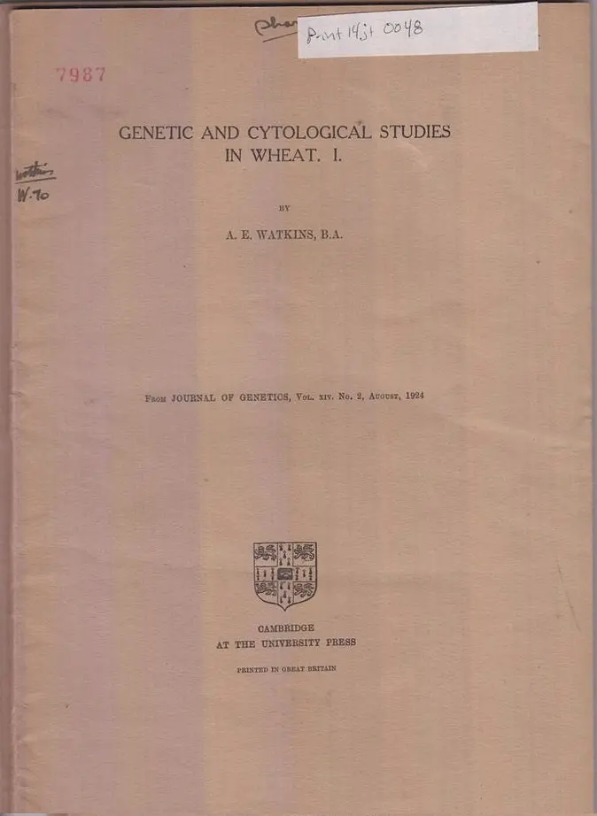 Genetic And Cytological Studies In Wheat, I & Ii  By Watkins, A.E. 1