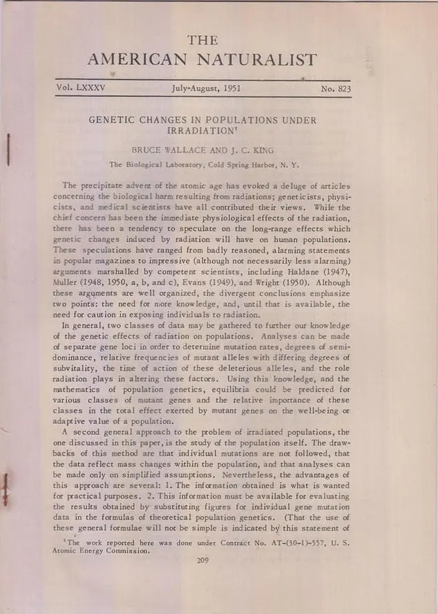 Genetic Changes In Populations Under Irradiation  By Wallace, Bruce, J.C. King 1