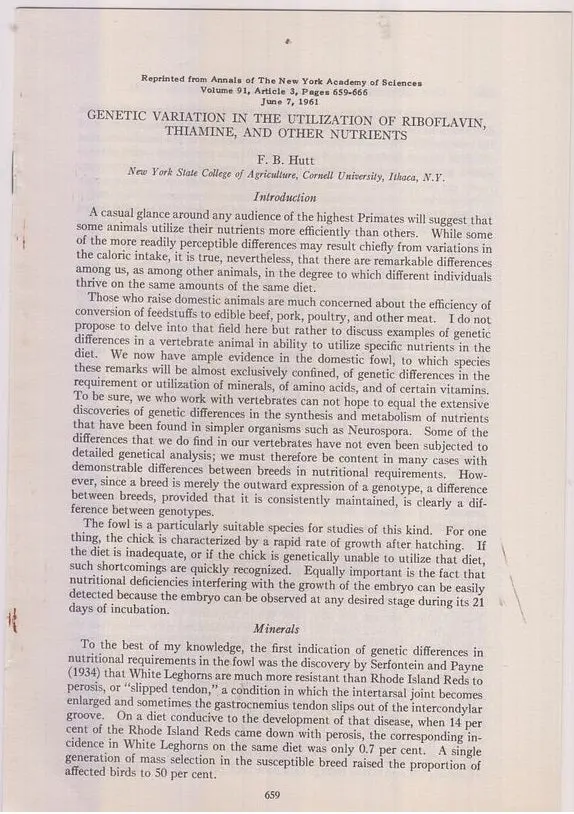 Genetic Variation In The Utilization Of Riboflavin, Thiamine And Other Nutrients  By Hutt, F.B. 1