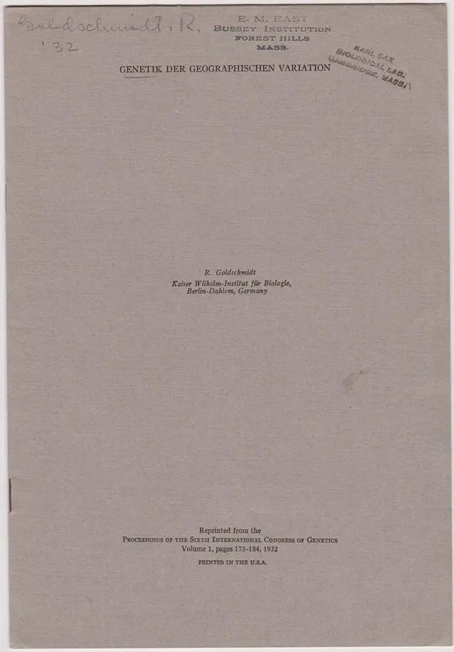 Genetik Der Geographischen Variation 1