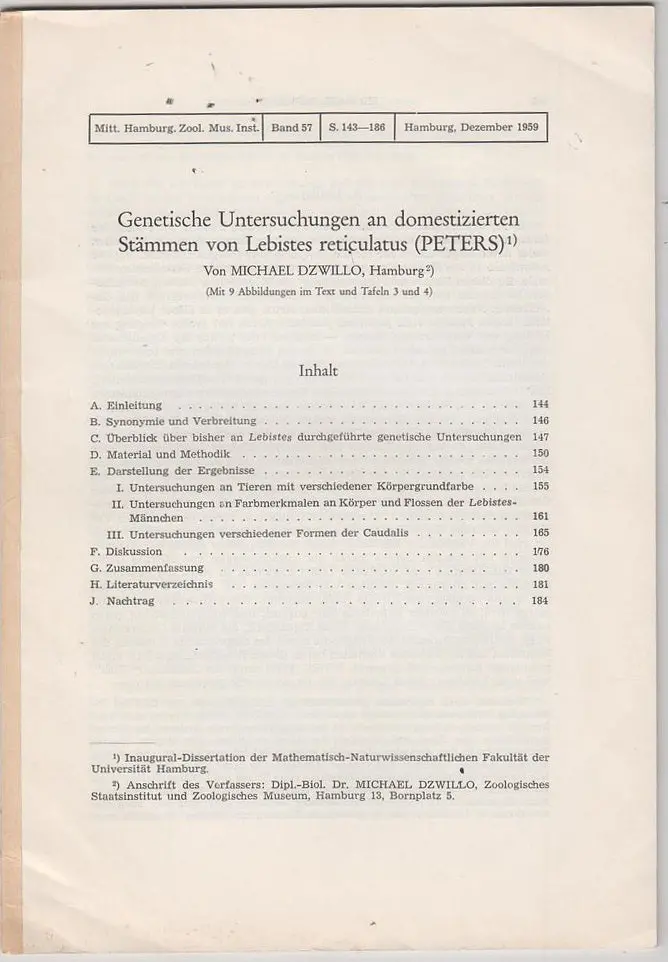 Genetische Untersuchungen An Domestizierten Stammen Von Lebistes Reticulatus (Peters) 1
