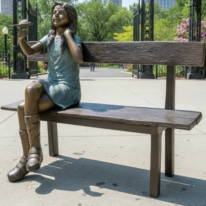 Girl With Bird Nature Bench 1
