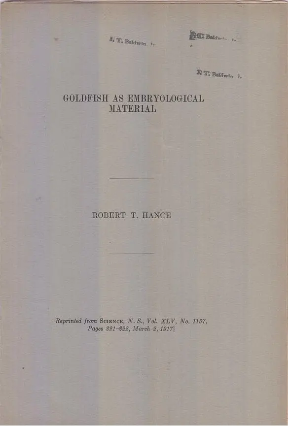 Goldfish As Embryological Material  By Hance, Robert T. 1