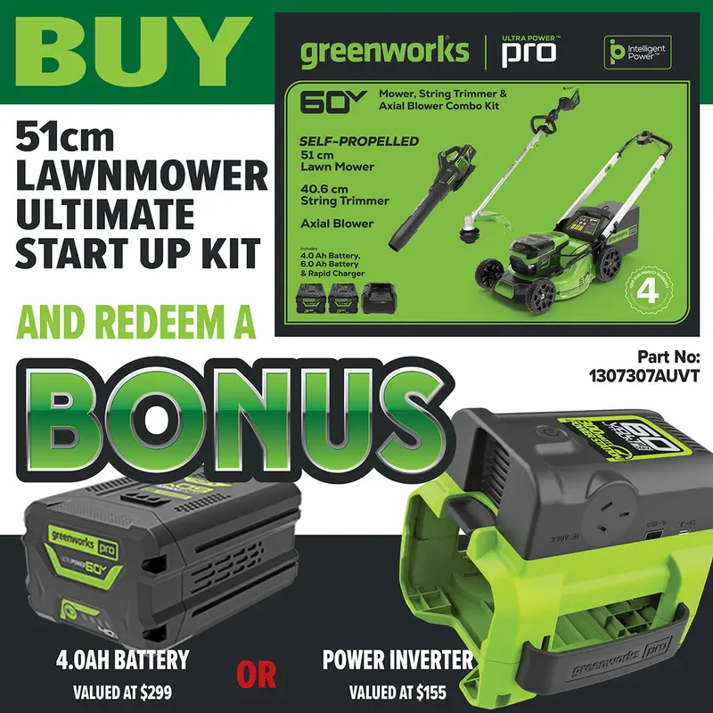 Greenworks Lmc420 60V 51Cm Lawnmower Ultimate Start Up Kit [1307307Auvt] - Comes With Sp Lawnmower, Blower, String Trimmer, Batteries And A Charger. 1