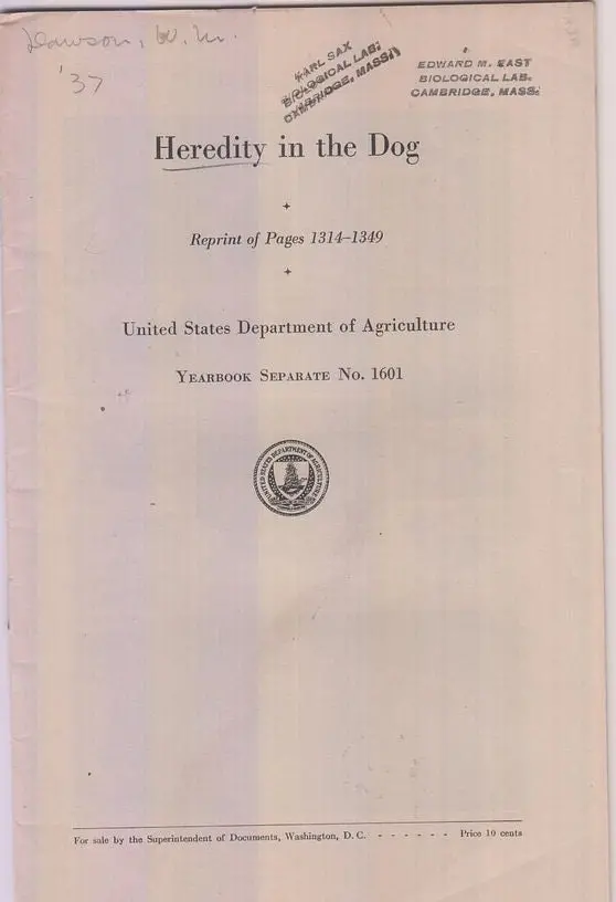 Heredity In The Dog By Dawson, W.M. 1