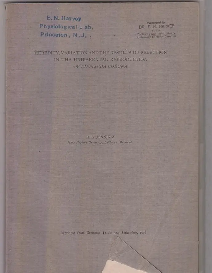 Heredity, Variation, And The Results Of Selection In Uniparental Repoduction Of Diffulgia Corona  By Jennings, H.S. 1