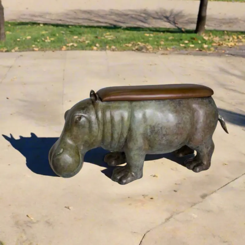 Hippopotamus Bronze Bench Seat 1