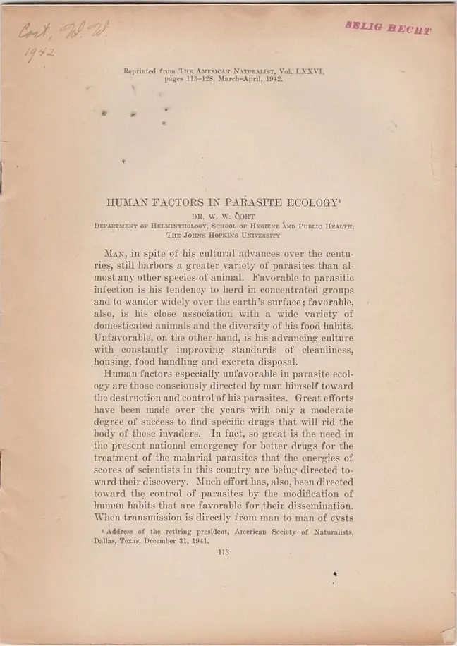 Human Factors In Parasite Ecology 1