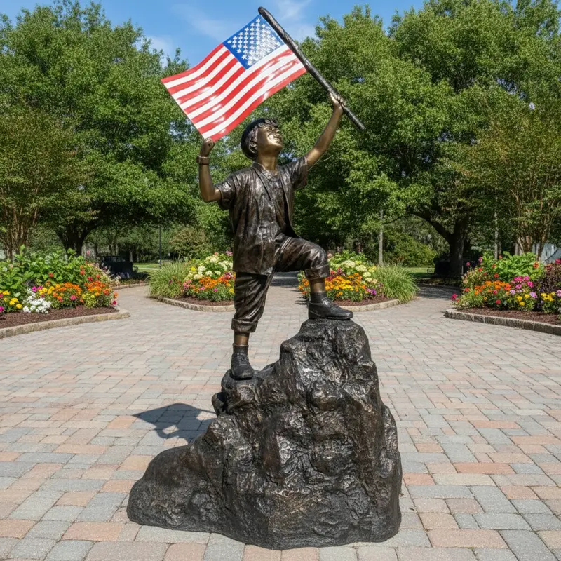 "I Love My Country" Children's Patriotic Bronze Statue 1