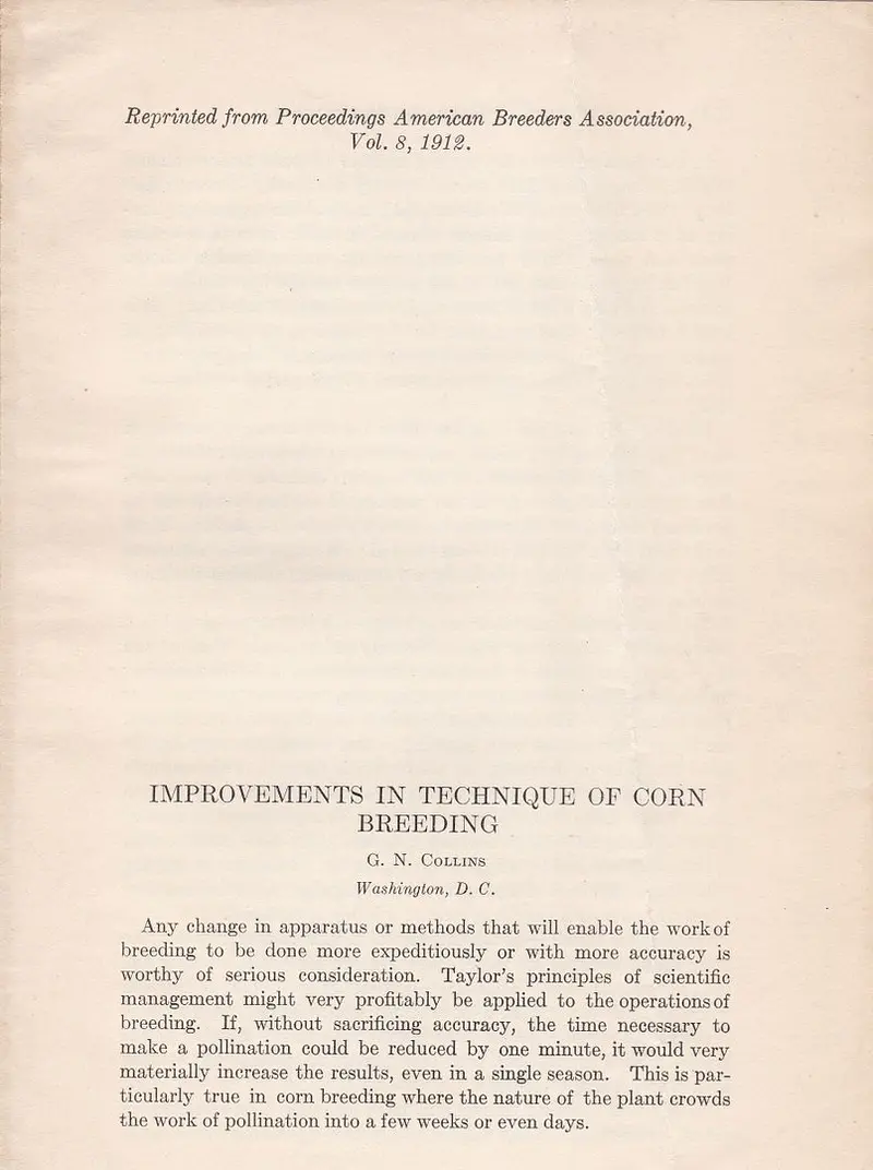 Improvements In Technique Of Corn Breeding 1