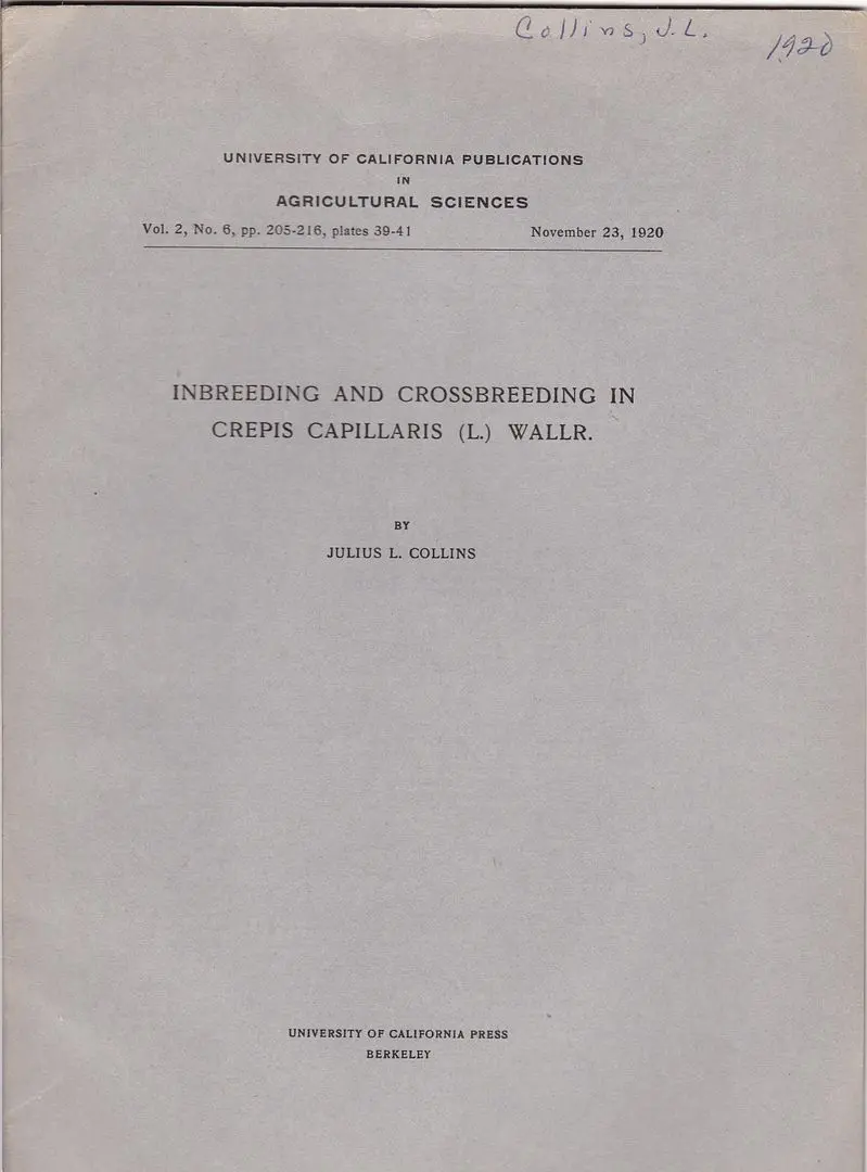 Inbreeding And Crossbreeding In Crepis Capillaris (L.) Wallr 1