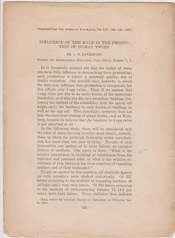 Influence Of The Male In The Production Of Human Twins 1