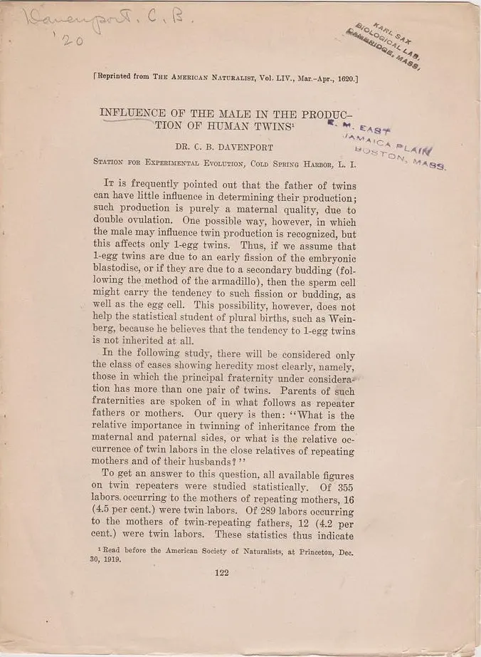 Influence Of The Male In The Production Of Human Twins 1