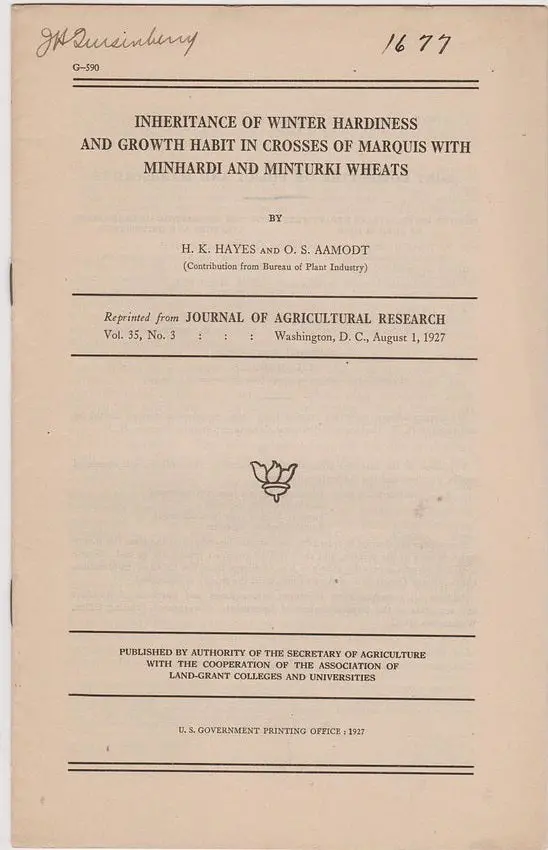 Inheritance Of Winter Hardiness And Growth Habit In Crosses Of Marquis With Minhardi And Minturki Wheats 1