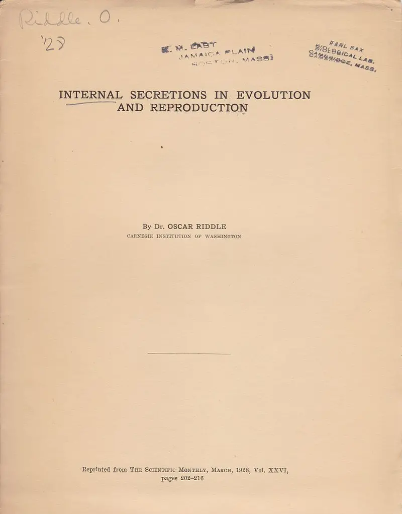 Internal Secretions In Evolution And Reproduction 1
