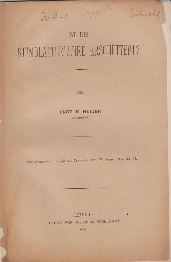 Ist Die Keimblatterlehre Erschuttert?  By Heider, K. 1