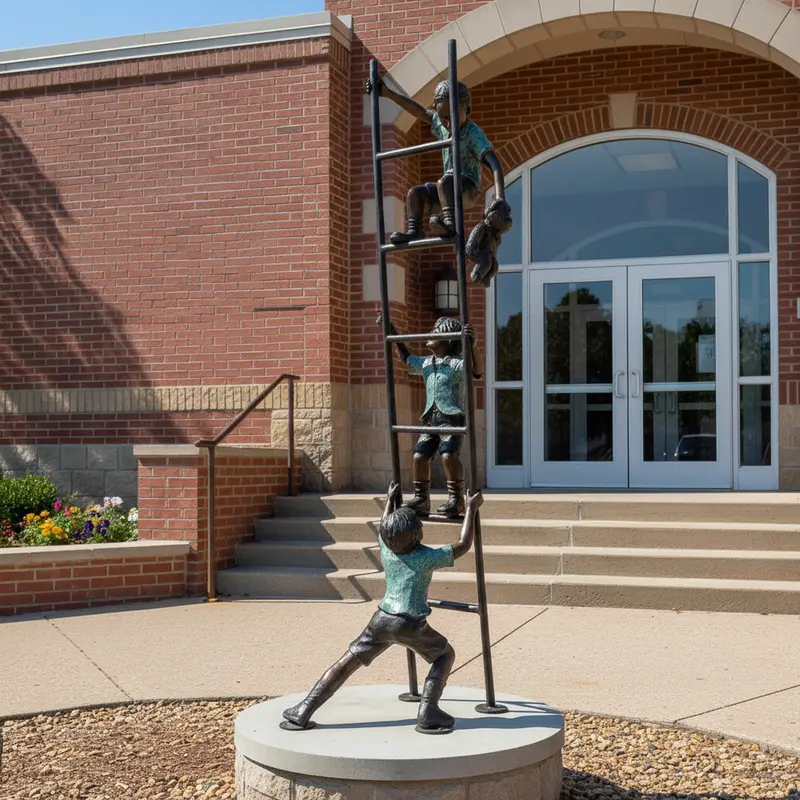 Ladder Climbing Trio Bronze Statue 1