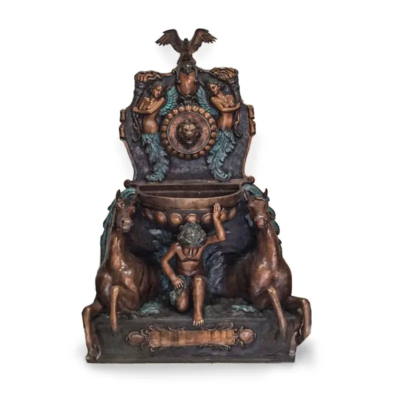 Large Wall Classical Fountain With Horses At Base 1