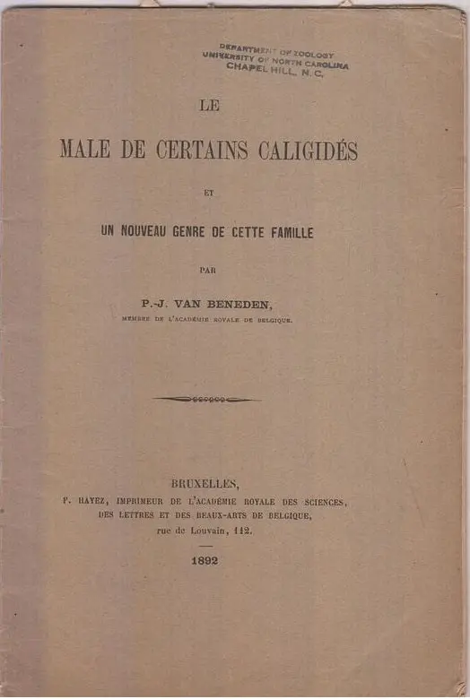 Le Male De Certains Caligides Et Un Nouveau Genre De Cette Famille  By Van Beneden, P.J. 1