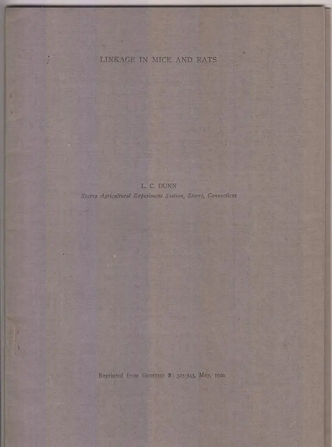 Linkage In Mice And Rats  By  Dunn, L.C. 1