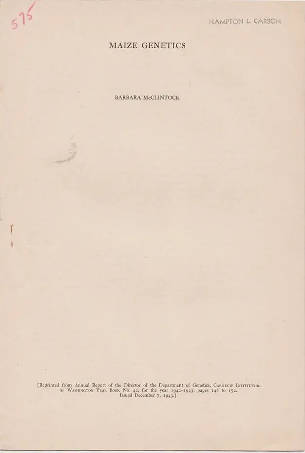 Maize Genetics By Mcclintock, Barbara 1