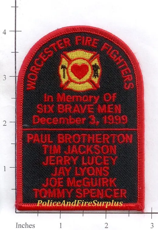 Massachusetts - Worcester Firefighters In Memory Of Six Brave Men Fire Dept Patch 1