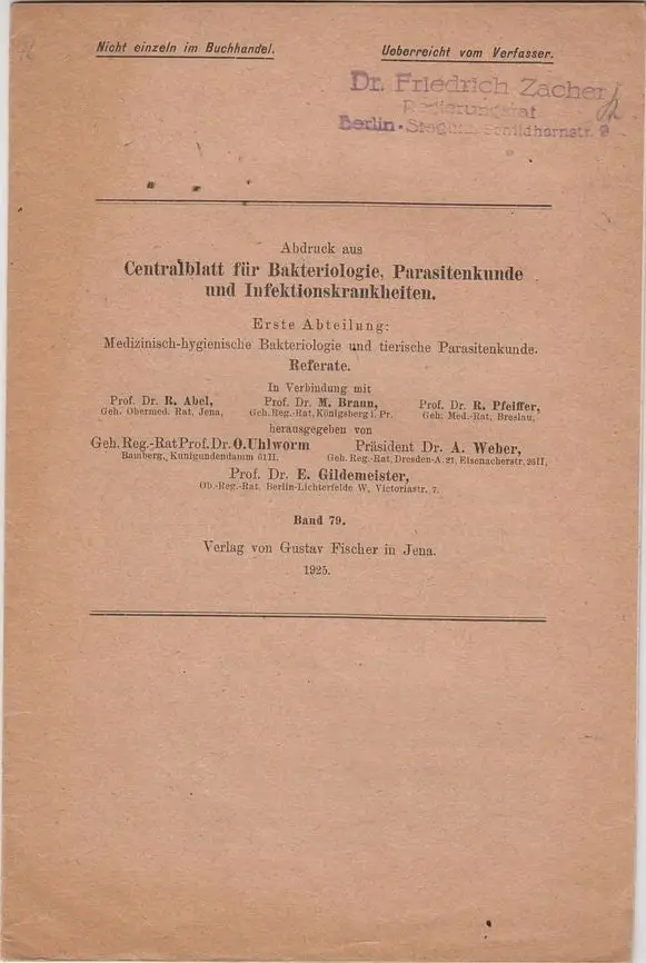 Medizinisch-Hygienische Bakteriologie Und Tierische Parasitenkunde 1